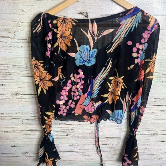Free people xs floral black blouse crop - Picture 8 of 9